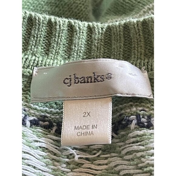 CJ Banks Women's Christmas Sweater Green Zip Front Snowmen Size 2X - Picture 14 of 14